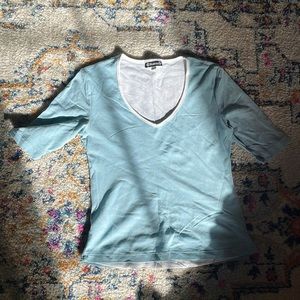 Blue and White Form Fitting Blouse